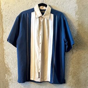 Cubavera Navy and Cream Button Down Shirt